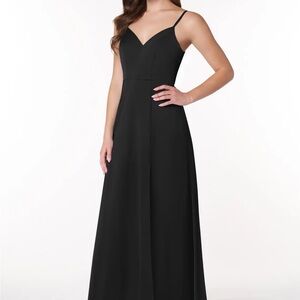 Azazie Alexandria Black Stretch Satin Floor Length Bridesmaid Dress Size 6